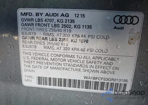 2016 Audi Q3 2.0T Premium Plus из США, поврежденный, VIN WA1BFCFS3GR013195